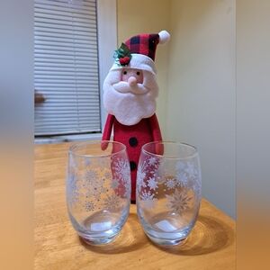 NWT Cristar Stemless Glass Set 2 Snowflakes Santa Christmas Winter Holiday